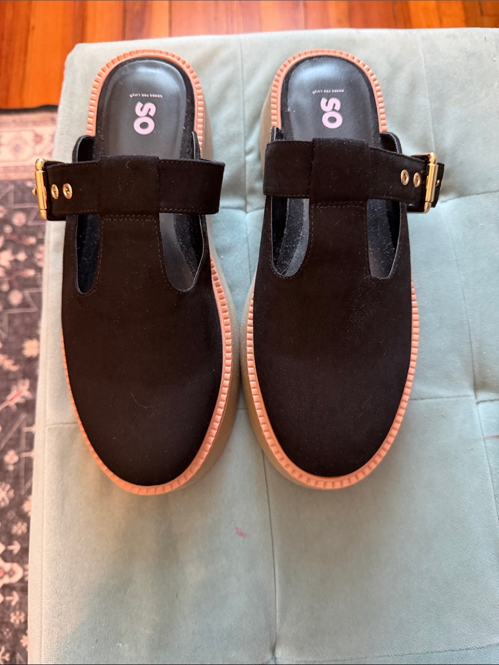 SO Black Platform Mary Jane Clogs with Tan Lug Sole